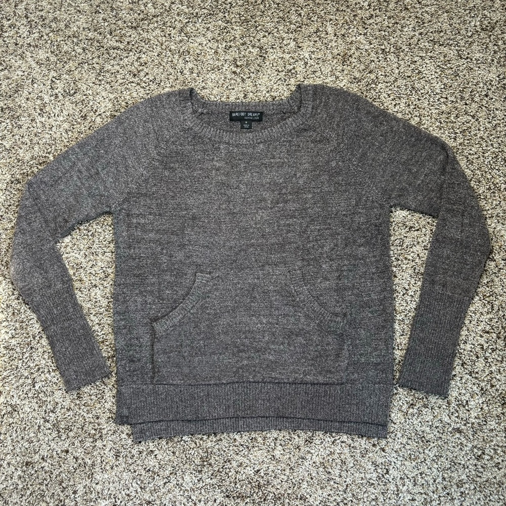 Barefoot Dreams | Cozychic Lite Pullover, Carbon Pewter (Tan/Gray), Size Medium - Picture 9 of 15